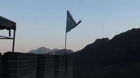 Great Wall of China Flag at Sunset 스톡 동영상 42013036