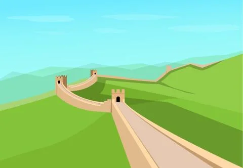 Great Wall of China in flat vector design Stock Illustration