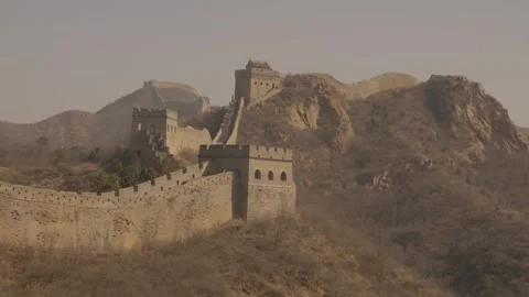Great Wall of China at Jinshanling Stretching Across Mountain Landscape Stock Footage 345683044