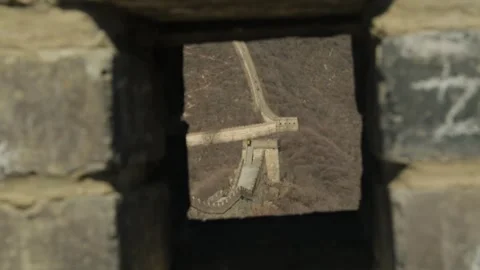 Great Wall of China Seen Through Stone Window at Mutianyu Section in Beijing Stock Footage 345824816