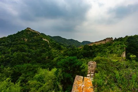 The Great Wall of China at the top of the mountain Stock Photos