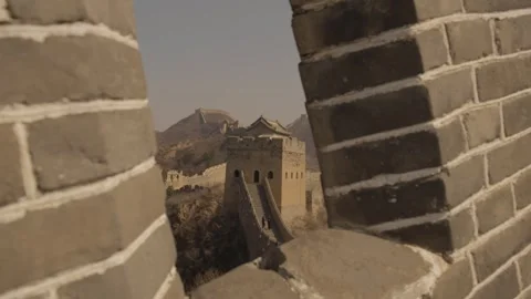 Great Wall of China Watchtower Framed by Stone Battlements at Jinshanling Stock Footage 345678078