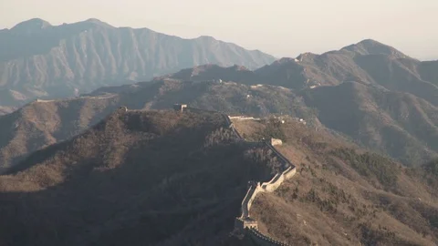 Great Wall of China - Wide shot, slow pan, late afternoon sun Stock Footage