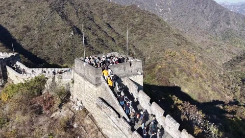 Great Wall Hillside Section Static Aerial Huairou Beijing Stock Footage 346572711