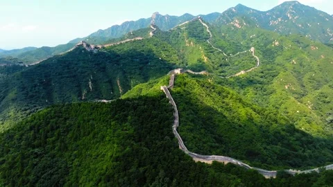 Great Wall panorama with changing shadows on mountain slopes Stock Footage 346576815