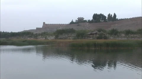Great Wall, river, Gansu, China Video stock 56611234