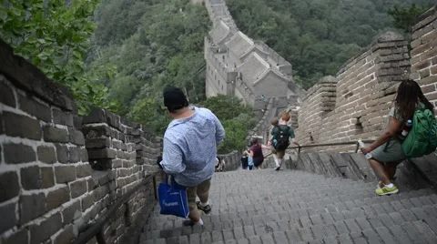 Great Wall with tourist on it Stock Footage 65748107