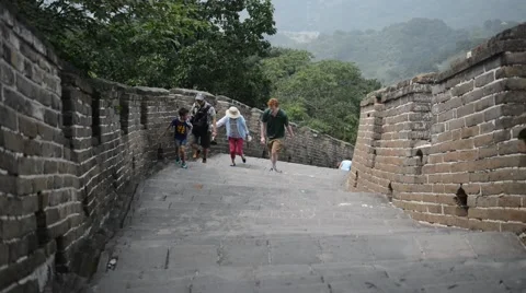 Great Wall with tourist on it Stock Footage 65748110