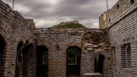 Great wall tower day time lapse clouds timelapse in the great wall of china Stock Footage 131906034