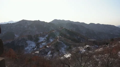 Great Wall View Through Tower Winter Morning Видео 139725090