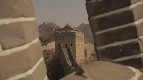 Great Wall Watchtower and Steps Framed by Battlements in Jinshanling, Hebei Stock Footage 345678150