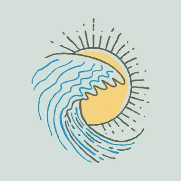 Great wave with sunshine graphic illustration vector art t-shirt design Stock Illustration