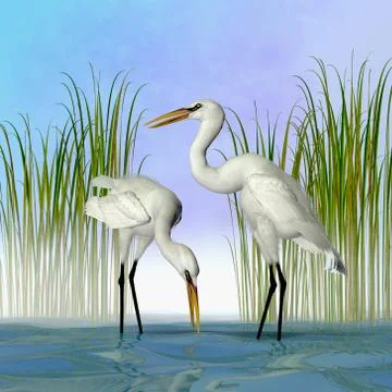 Great White Egrets Stock Illustration