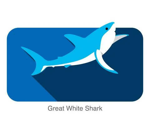 Great white shark jumping flat icon design Stock Illustration