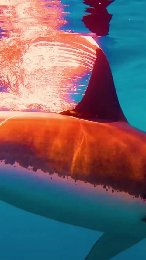 Great white shark at sunset Stock Footage 332553457