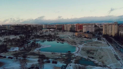 Great Winter Peter. City view from above. Flying over buildings and lakes Stock Footage 122356421