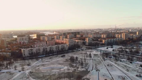 Great Winter Peter. City view from above. Flying over buildings and lakes Stock Footage 122356552