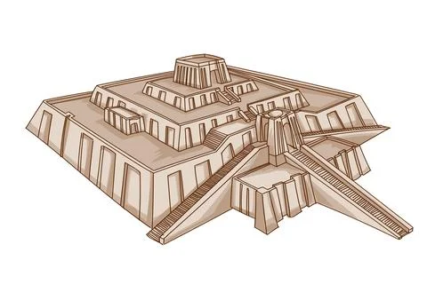 The great Ziggurat at Ur in perspective, Architecture of Babylon, Assyria, .. Stockillustratie