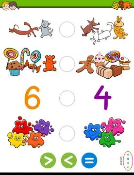 Greater less or equal cartoon game Cartoon Illustration of Educational Mat... Stock Photos