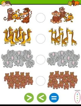 Greater less or equal educational task with animals Illustrazione stock