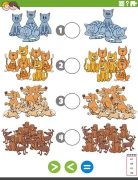 Greater less or equal educational task with pets Cartoon Illustration of E... Stock Photos