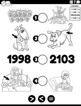 Greater less or equal math task coloring page Stock Illustration
