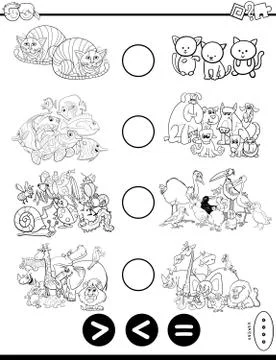 Greater less or equal puzzle task for coloring Illustrazione stock