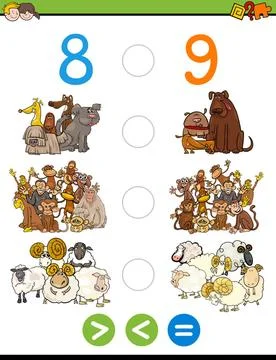 Greater less or equal worksheet Cartoon Illustration of Educational Mathem... Stock Photos