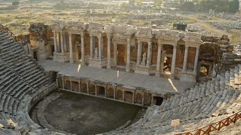 Greco-Roman amphitheatre in the ruins of Hierapolis Time-Lapse  Video Stock Footage