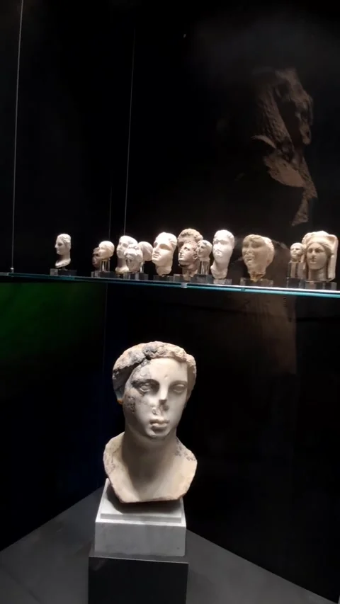 Greco-Roman Marble Busts Display Greco-Roman Museum Alexandria Stock Footage 345349791