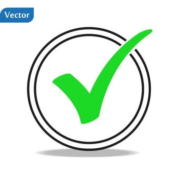 Gree Check mark icon in a circle. Tick symbol in black color, vector illustra Stock Illustration