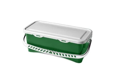 Gree plastic container on a white background Foto stock