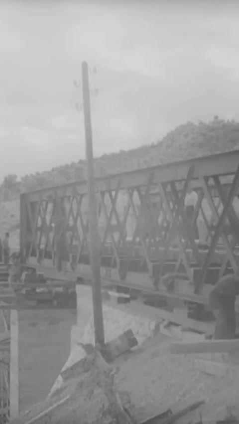 GREECE - 1940s - Men build a bridge near a quarry in Greece. Video stock 342673336