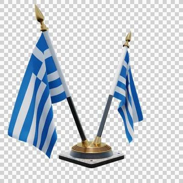 Greece 3d illustration flag on pole. Wood flagpole Illustrazione stock
