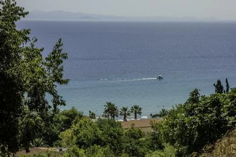 Greece, Afytos, Elevated view of Afitos beach. Stock Photos