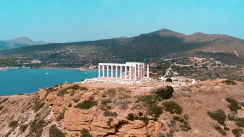 Greece Ancient Pillars Temple Drone Aerial Zoom Out Stock Footage 154521584