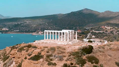 Greece Ancient Pillars Temple Drone Aerial Dolly Zoom Stock Footage
