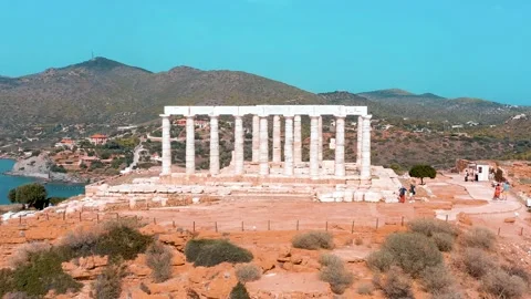 Greece Ancient Pillars Temple Drone Aerial Zoom Out Stock Footage 154521587