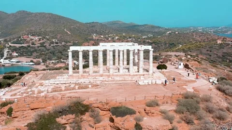 Greece Ancient Pillars Temple Drone Aerial POI Stock Footage 154521594