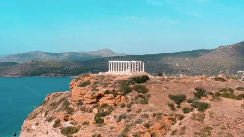 Greece Ancient Pillars Temple Drone Aerial Far POI Stock Footage 154521597