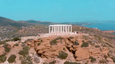 Greece Ancient Pillars Temple Drone Aerial POI Stock Footage 154521601
