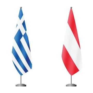 Greece and Austria flags on flagpoles for official ceremonies and meetings Stock Illustration