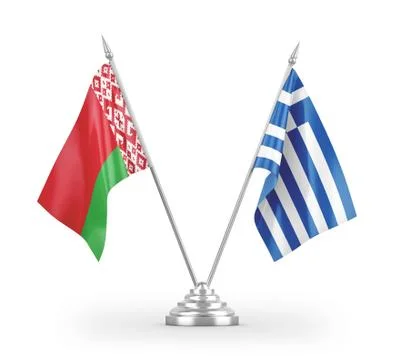 Greece and Belarus table flags isolated on white 3D rendering Illustrazione stock