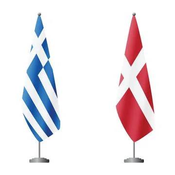 Greece and Denmark flags on flagpoles for official ceremonies and meetings Stock Illustration