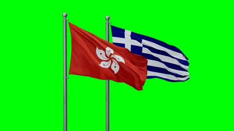 Greece and Hong Kong two flags Stock Footage 290088972
