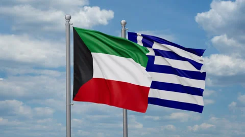 Greece and Kuwait two flags Stock Footage 269321666