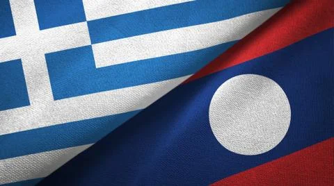 Greece and Laos two flags textile cloth. Stock Illustration