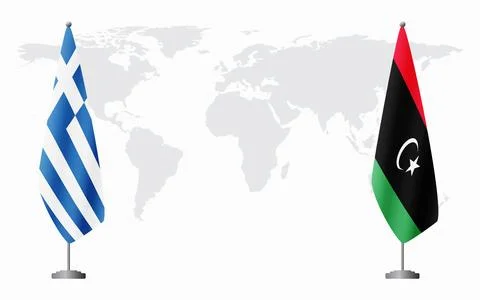 Greece and Libya flags for official meeting Stock Illustration