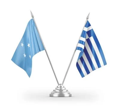 Greece and Micronesia table flags isolated on white 3D rendering Stock Illustration