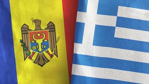 Greece and Moldova two flags textile cloth 3D rendering Stock Illustration